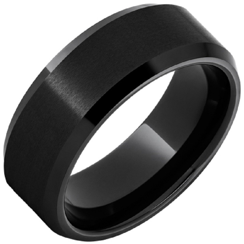 BLACK DIAMOND CERAMIC BEVELED EDGE BAND WITH SATIN FINISH