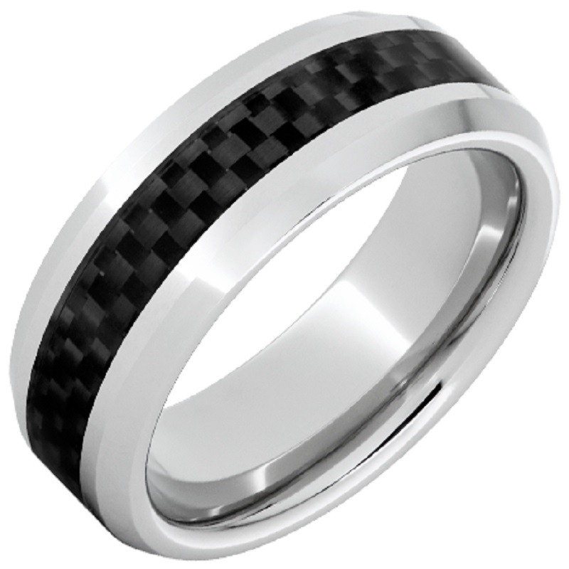 SERINIUM BEVELED EDGE BAND WITH BLACK CARBON FIBER INLAY