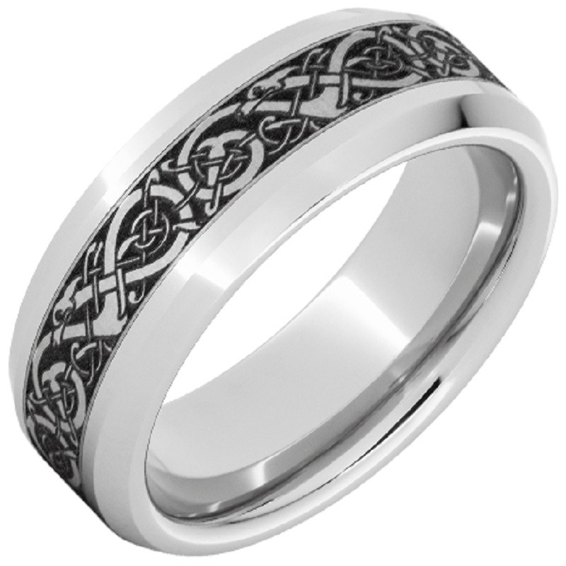 SERINIUM BEVELED EDGE BAND WITH VIKING LASER ENGRAVING