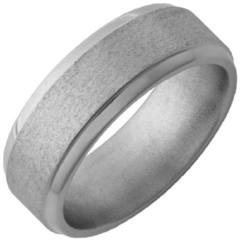 TITANIUM FLAT BAND WITH STEP BEVELED EDGES AND STONE FINISH