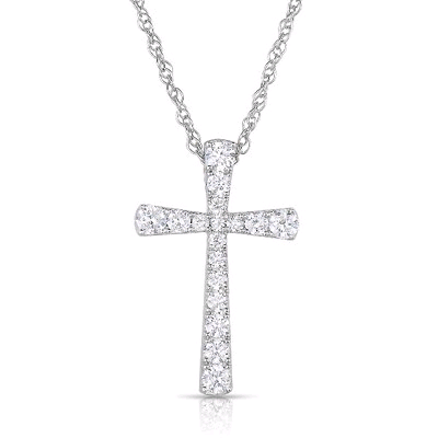 Flared Diamond Cross in 14K White Gold