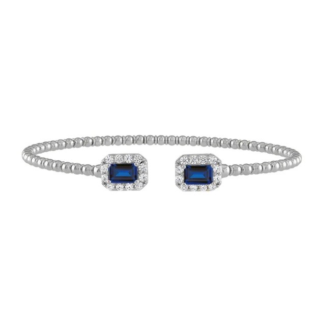 Blue Sapphire and Diamond Flexi Cuff in 14K White Gold