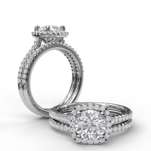Fana Delicate Cushion Halo Engagement Ring with Pavé Shank