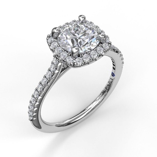 Fana Delicate Cushion Halo Engagement Ring with Pavé Shank