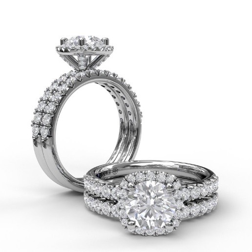 Fana Classic Diamond Halo Engagement Ring with Gorgeous Side Profile