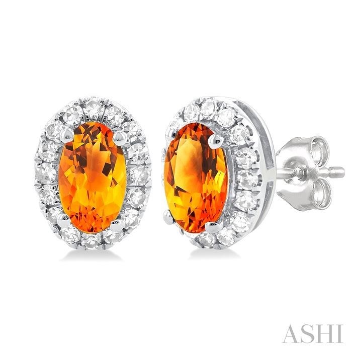 Ashi Oval Citrine and Diamond Halo Earrings