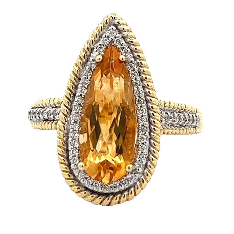 Two Tone Citrine Ring with Diamonds