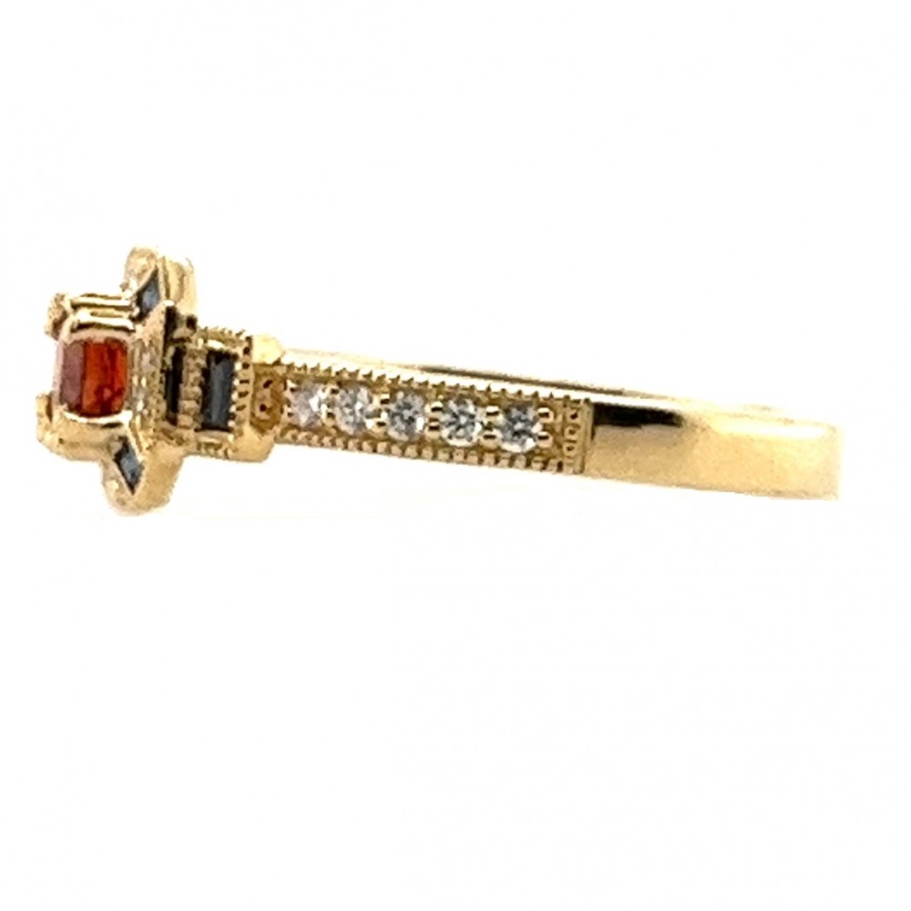 Small Garnet and Sapphire Ring in 14K Yellow Gold