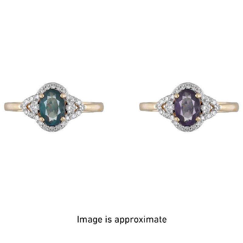 Oval Alexandrite Ring with Diamonds in 14K Yellow Gold