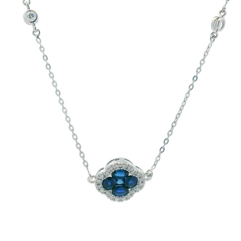Blue Sapphire Clover Necklace with Diamonds