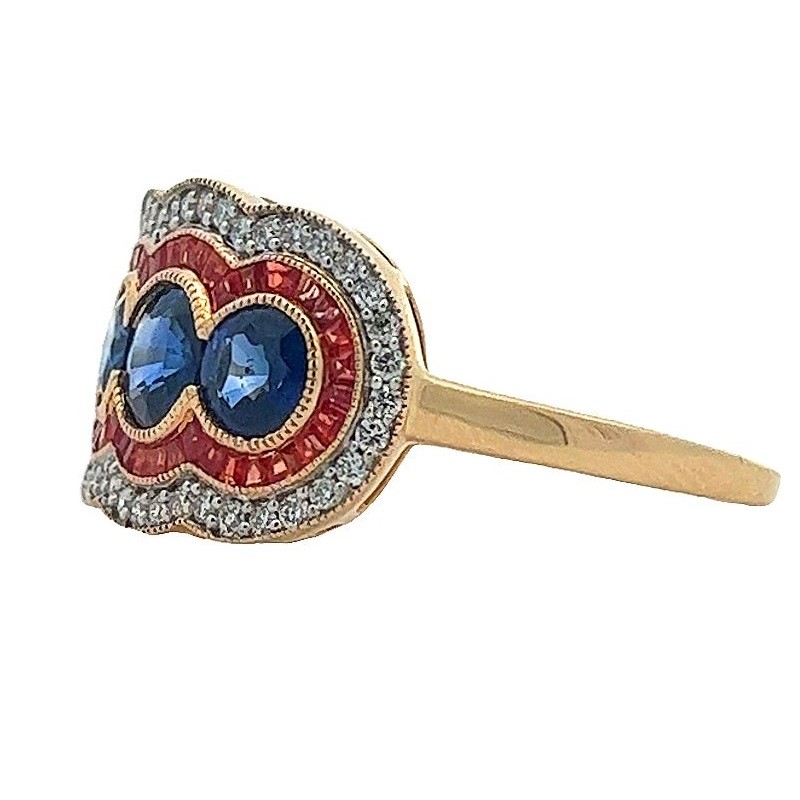 Three Stone Spirit Ring with Double Halo
