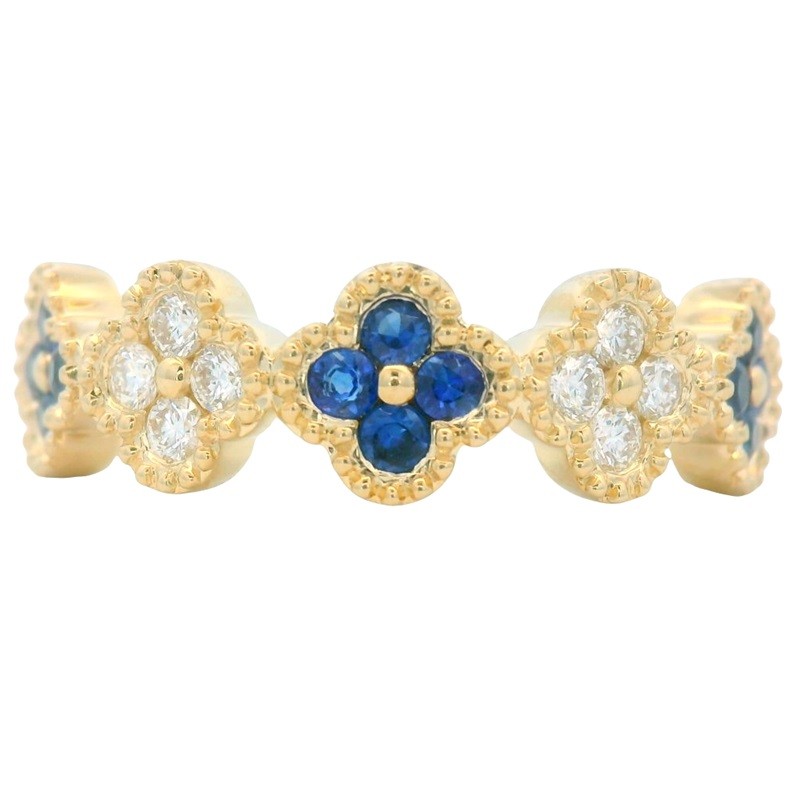 Blue Sapphire and Diamond Clover Band