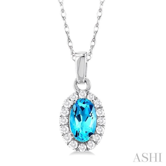 Ashi Oval Blue Topaz and Diamond Halo Pendant