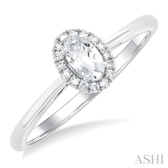 Ashi Oval White Topaz and Diamond Halo Ring