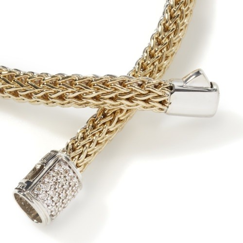 John  Hardy 5mm Icon Reversible Silver and Gold Bracelet with Diamonds