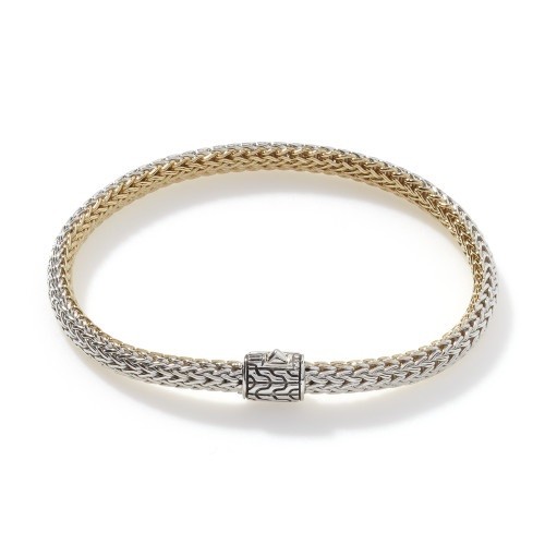 John  Hardy 5mm Icon Reversible Silver and Gold Bracelet with Diamonds