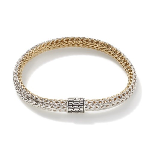 John Hardy 6.5mm Icon Reversible Silver and Gold Bracelet with Diamonds