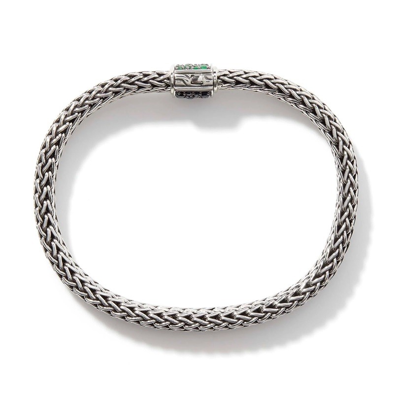 John Hardy Classic Chain 6.5mm Reversible Bracelet with Emeralds