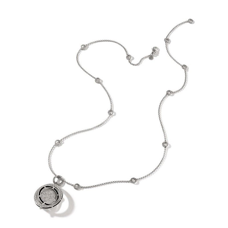 John Hardy Pavé Diamond Moon Door Pendant Necklace