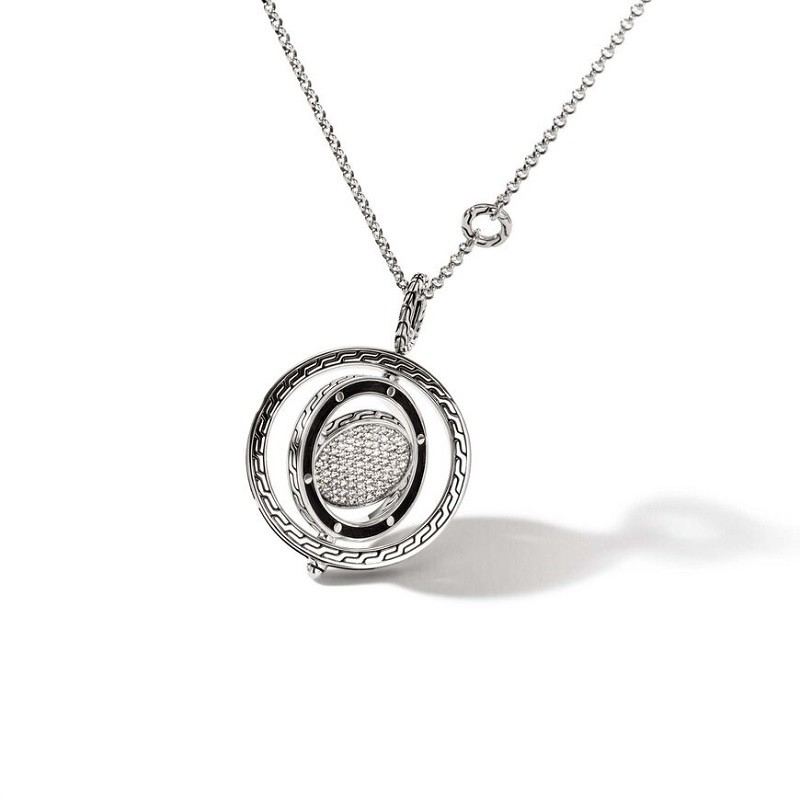 John Hardy Pavé Diamond Moon Door Pendant Necklace