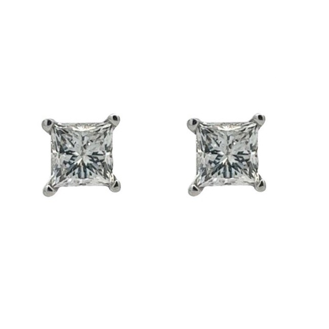 1.00 Carat Princess Diamond Studs in 14K White Gold