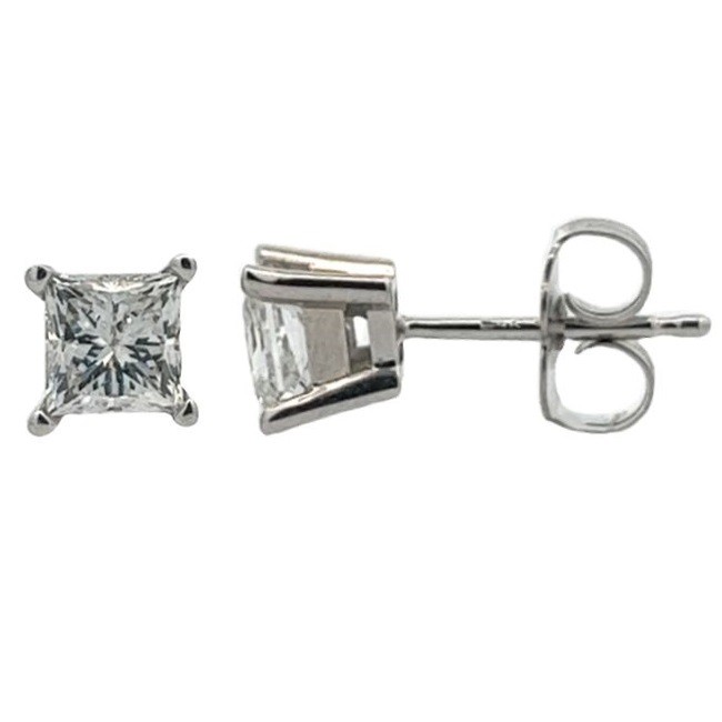 1.00 Carat Princess Diamond Studs in 14K White Gold