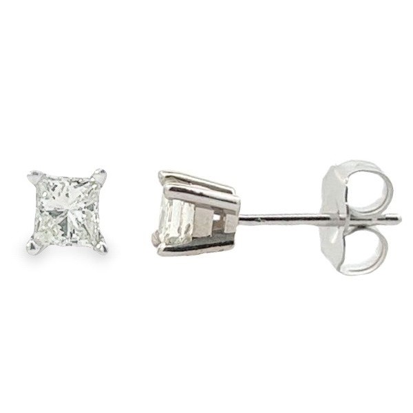 0.50 Carat Princess Diamond Studs in 14K White Gold