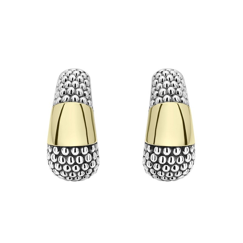 Lagos High Bar Gold Station Caviar Omega Clip Earrings