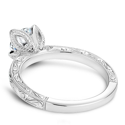 Floral Engraved Engagement Ring with Milgrain