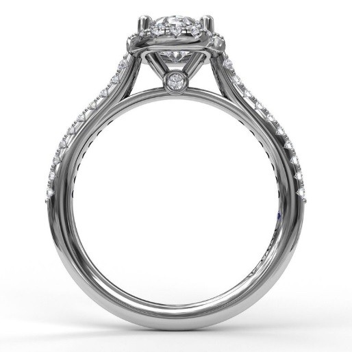 Fana Delicate Oval Shaped Halo and Pavé Band Engagement Ring