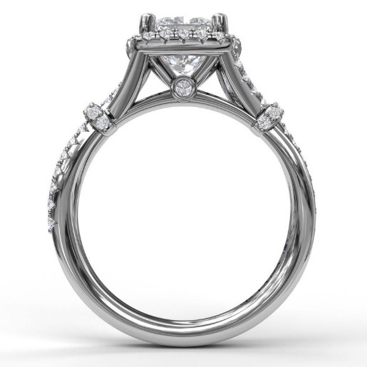 Fana Cushion Halo Engagement Ring with an Interwoven Band