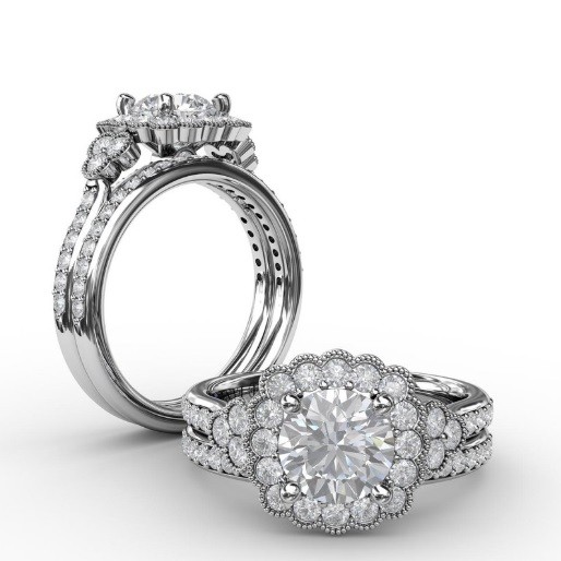 Fana Floral Halo with Diamond Accents Engagement Ring