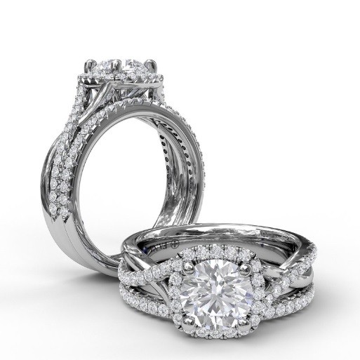 Fana Cushion Halo with Diamond and Gold Twist Engagement Ring
