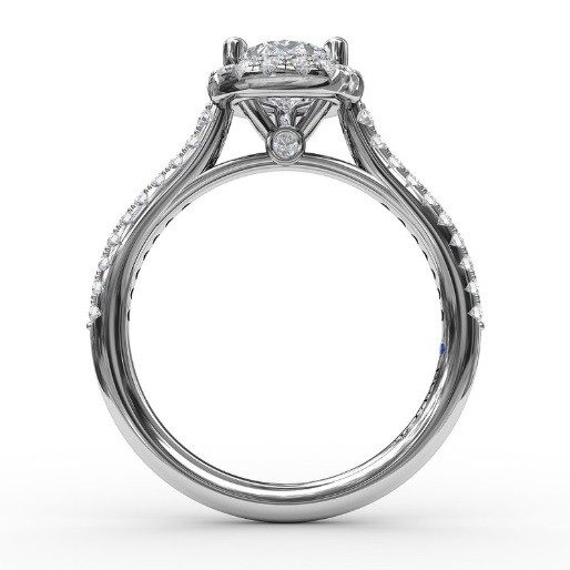 Fana Delicate Pear Shaped Halo and Pavé Band Engagement Ring