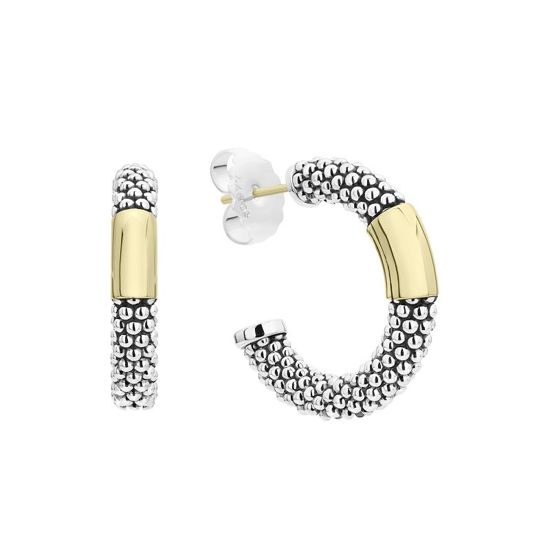 Lagos 27mm Gold Station Caviar Hoop Earrings