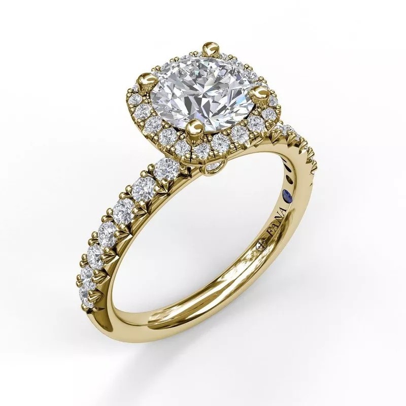 Fana Classic Diamond Halo Engagement Ring in Yellow Gold