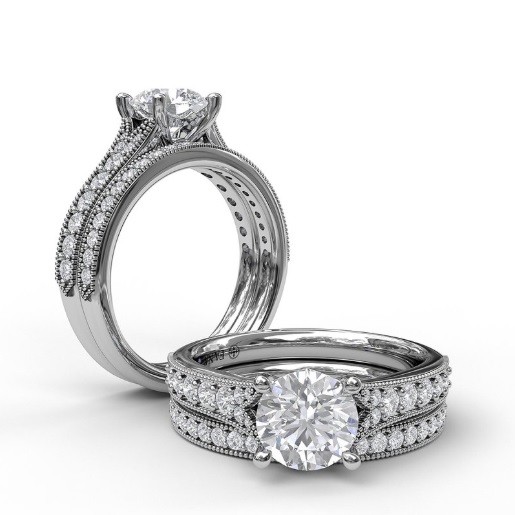Fana Classic Diamond Engagement Ring with Detailed Milgrain Band