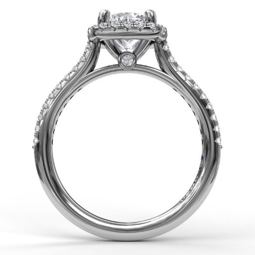 Fana Delicate Cushion Halo Engagement Ring with Pavé Shank