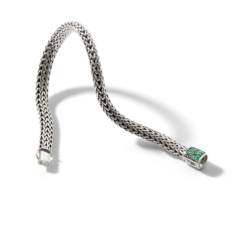 John Hardy Classic Chain 6.5mm Reversible Bracelet with Emeralds