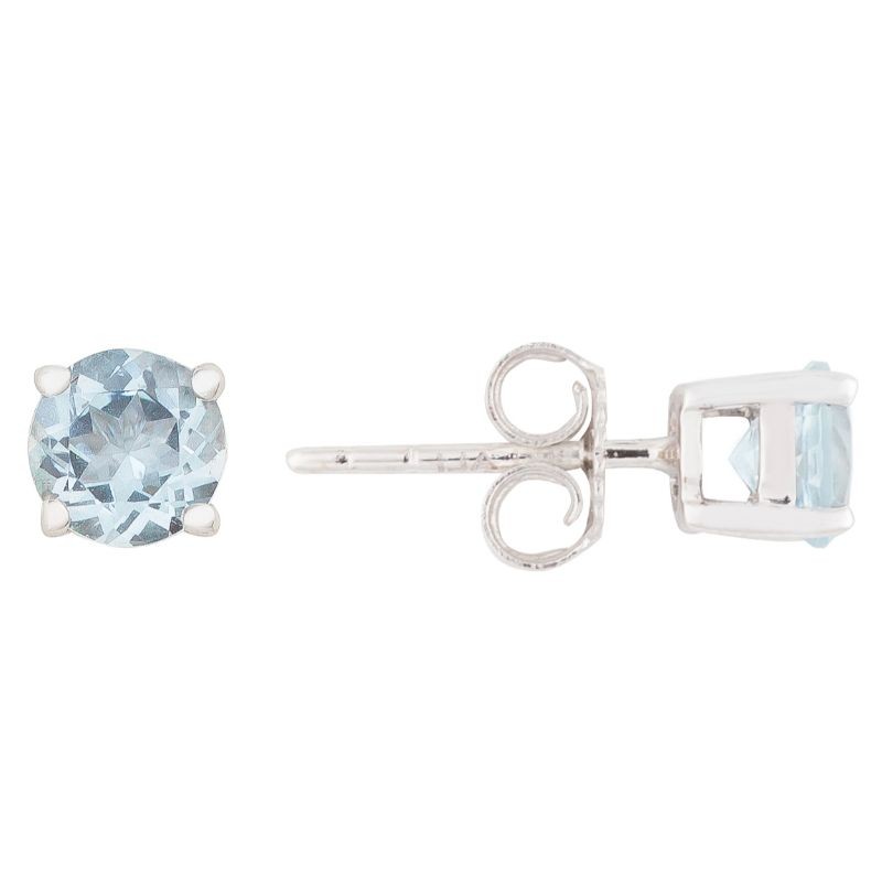 14W Round Aquamarine Stud March Birthstone Earrings