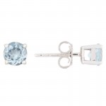 14W Round Aquamarine Stud March Birthstone Earrings