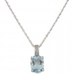 14W Oval Aquamarine and Diamond March Birthstone B Pendant