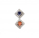 14k White Gold Pendant with Diamonds and Orange and Blue Sapphires