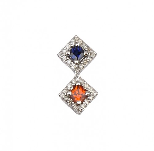 14k White Gold Pendant with Diamonds and Orange and Blue Sapphires