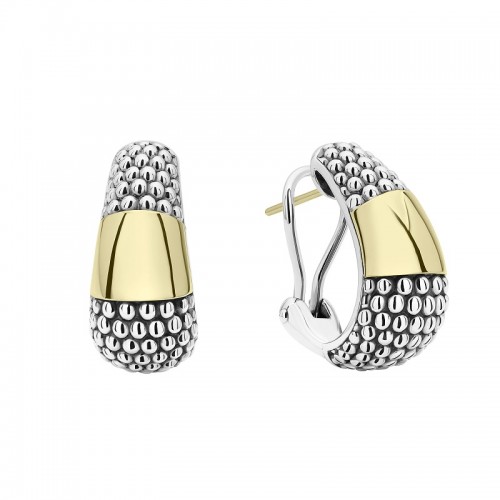Lagos High Bar Gold Station Caviar Omega Clip Earrings