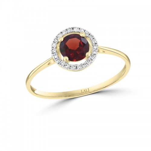 14Y Round Garnet Ring with Halo