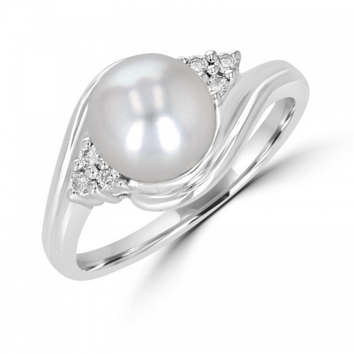 Pearl and Diamond Swirl Ring