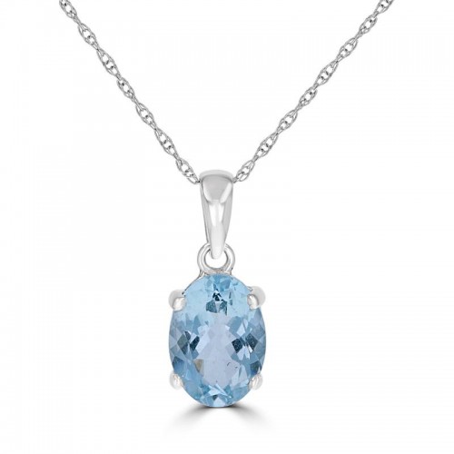 Oval Aquamarine Pendant in 14K White Gold