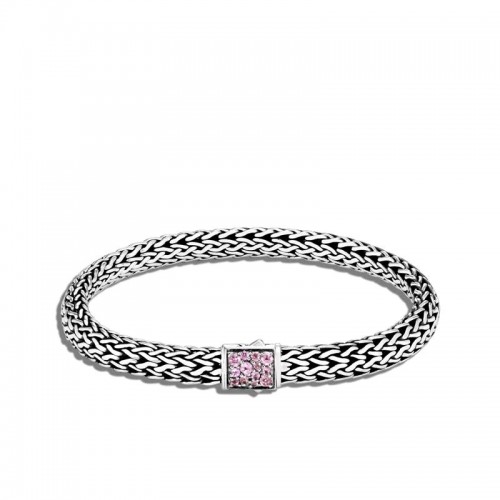 John Hardy Classic Chain 6.5mm Reversible Bracelet with Pink Tourmaline