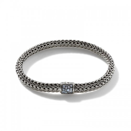 John Hardy Classic Chain 6.5mm Reversible Bracelet with Aquamarine